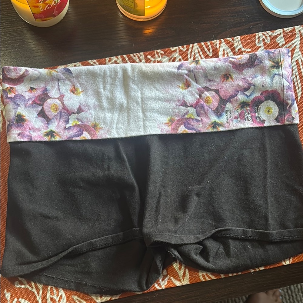 Floral Waistband Black Women’s Shorts- fold over VICTORIAS SECRET- PINK